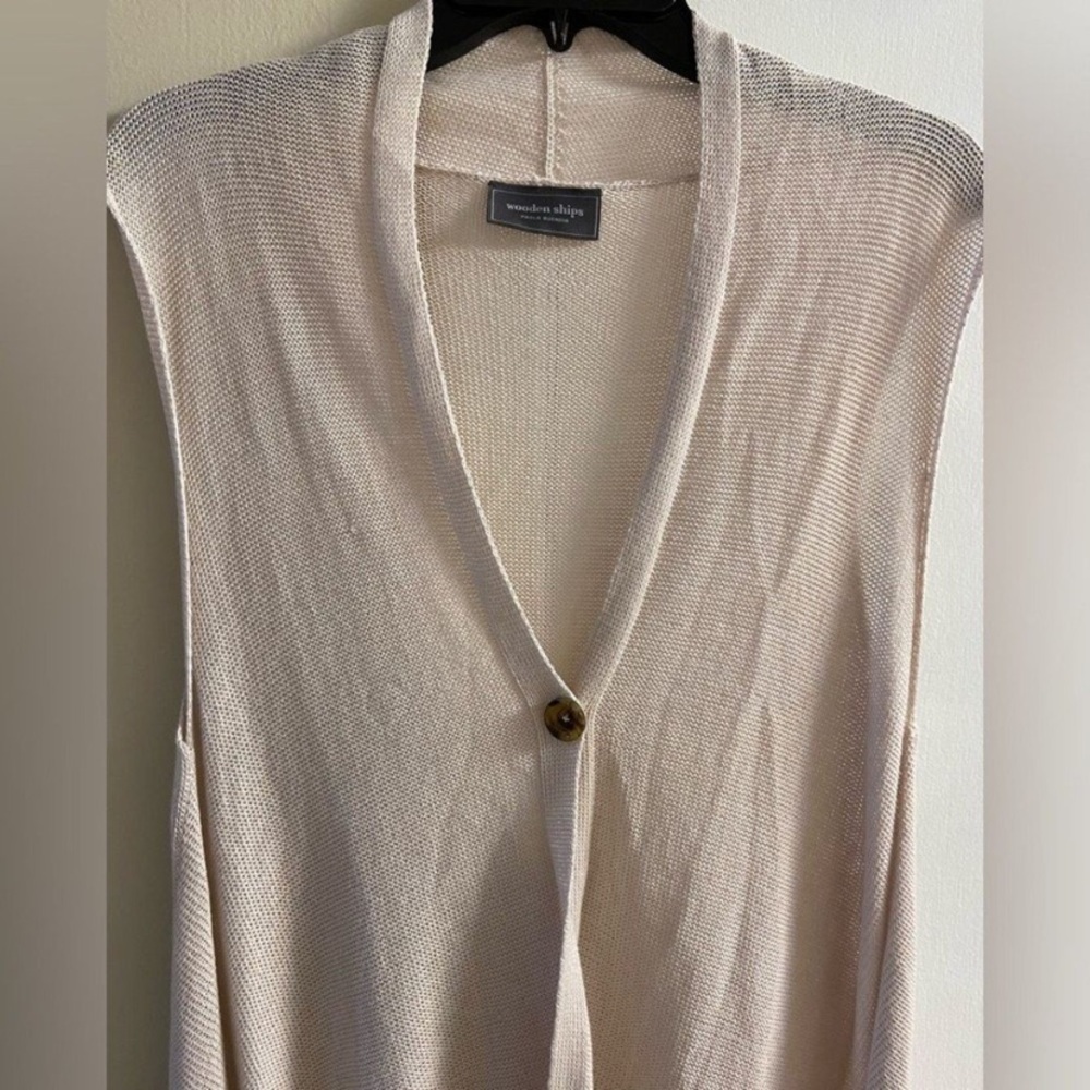 Wooden Ships Cream Knit Cardigan vest Medium - Picture 2 of 7